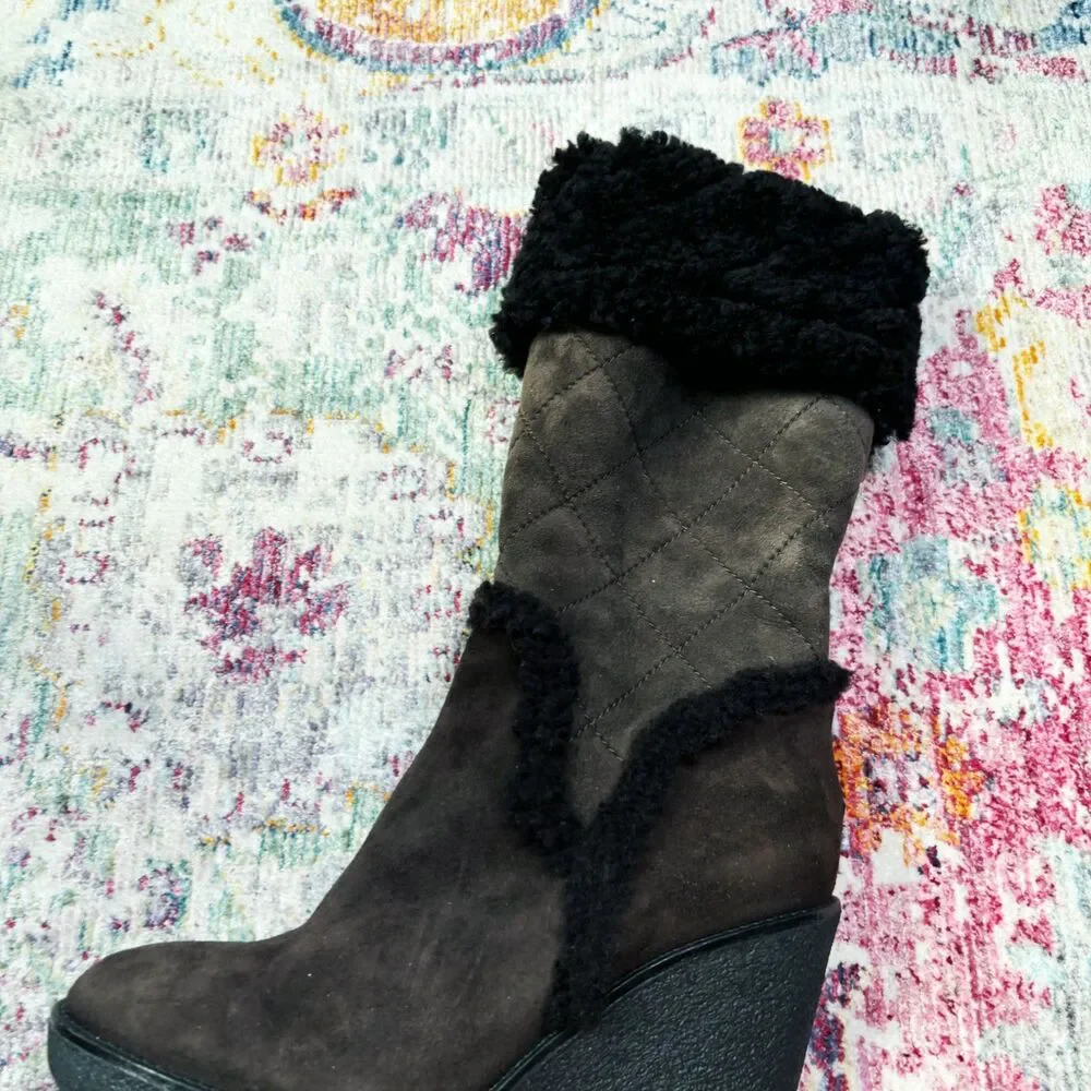 Moncler Shearling Suede Wedge Boots - Picture 8 of 9